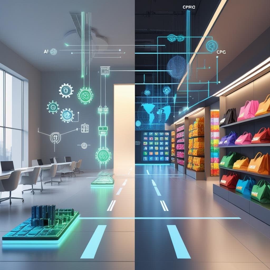 Modern business team collaborating with AI technology